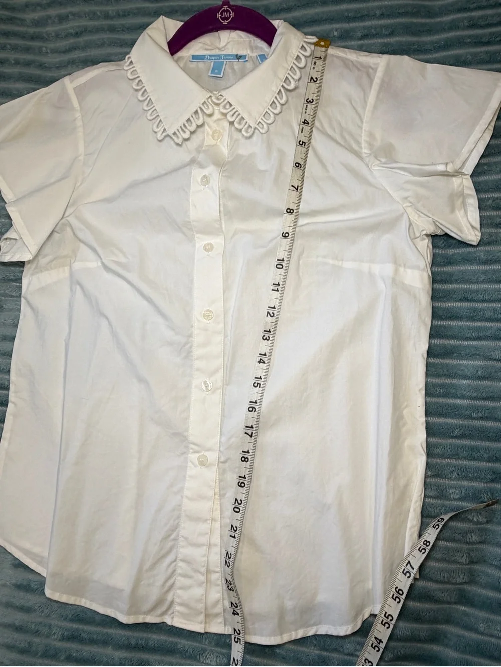 Draper James crisp white Eyelet Collar Cap Sleeve Button-Front Top 100% cotton